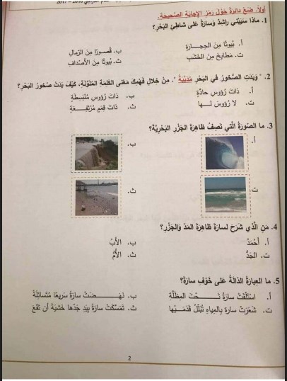 امتحان نهاية الفصل الثالث 2017 لغة عربية صف ثالث