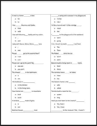 أوراق عمل قواعد على نفس صيغة الامتحان الوزاري لغة إنجليزية للصف الثالث
