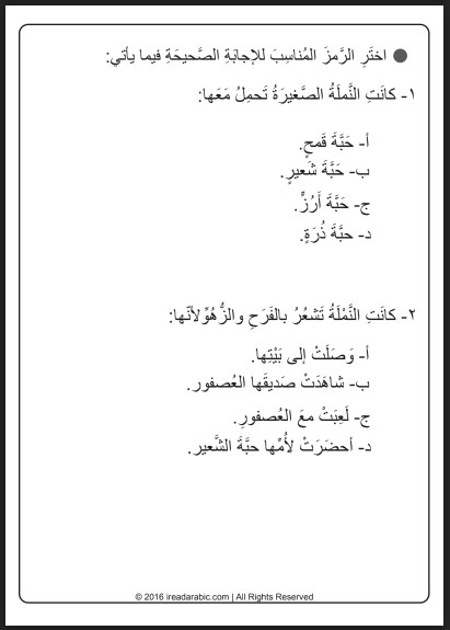 تدريبات فهم المقروء (قطعة وعليها أسئلة) لغة عربية صف ثالث فصل ثالث