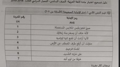 دليل تصحيح لغة عربية سادس فصل ثالث 2019