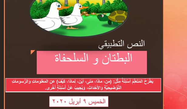 حل درس البطتان والسلحفاة لغة عربية للصف الثاني