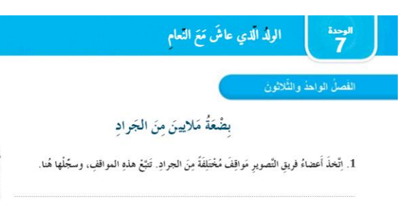 حل الفصل الحادي والثلاثون بضعة ملايين من الجراد (الولد الذي عاش مع النعام )