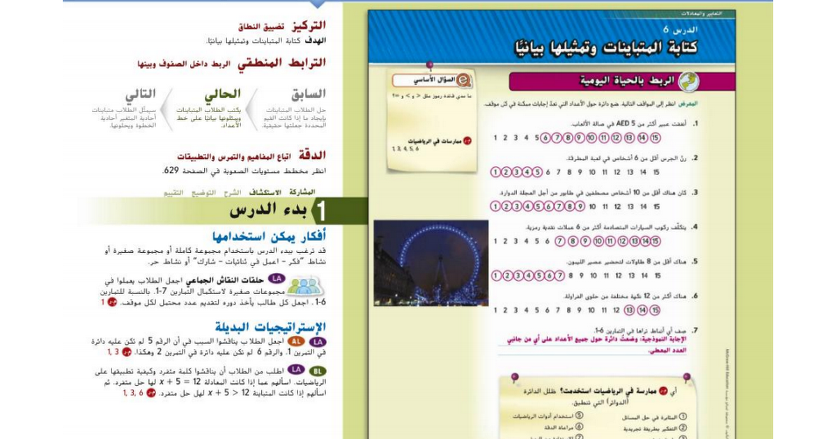 حل درس كتابة المتباينات وتمثيلها بيانيا رياضيات صف سادس فصل ثاني